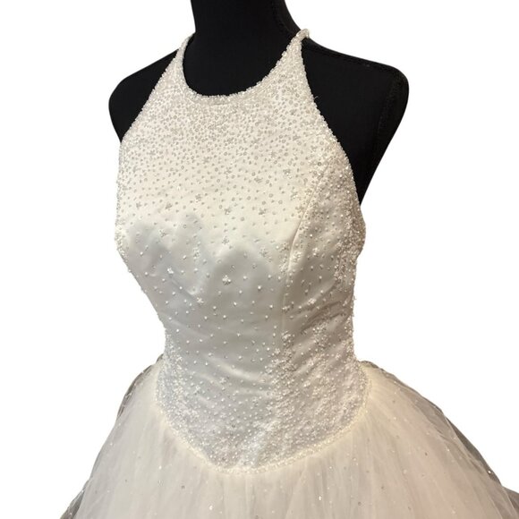 Morilee White Elegant Beaded Floor Length Wedding/Formal Gown Dress Sz 7/8 READ - Picture 4 of 10